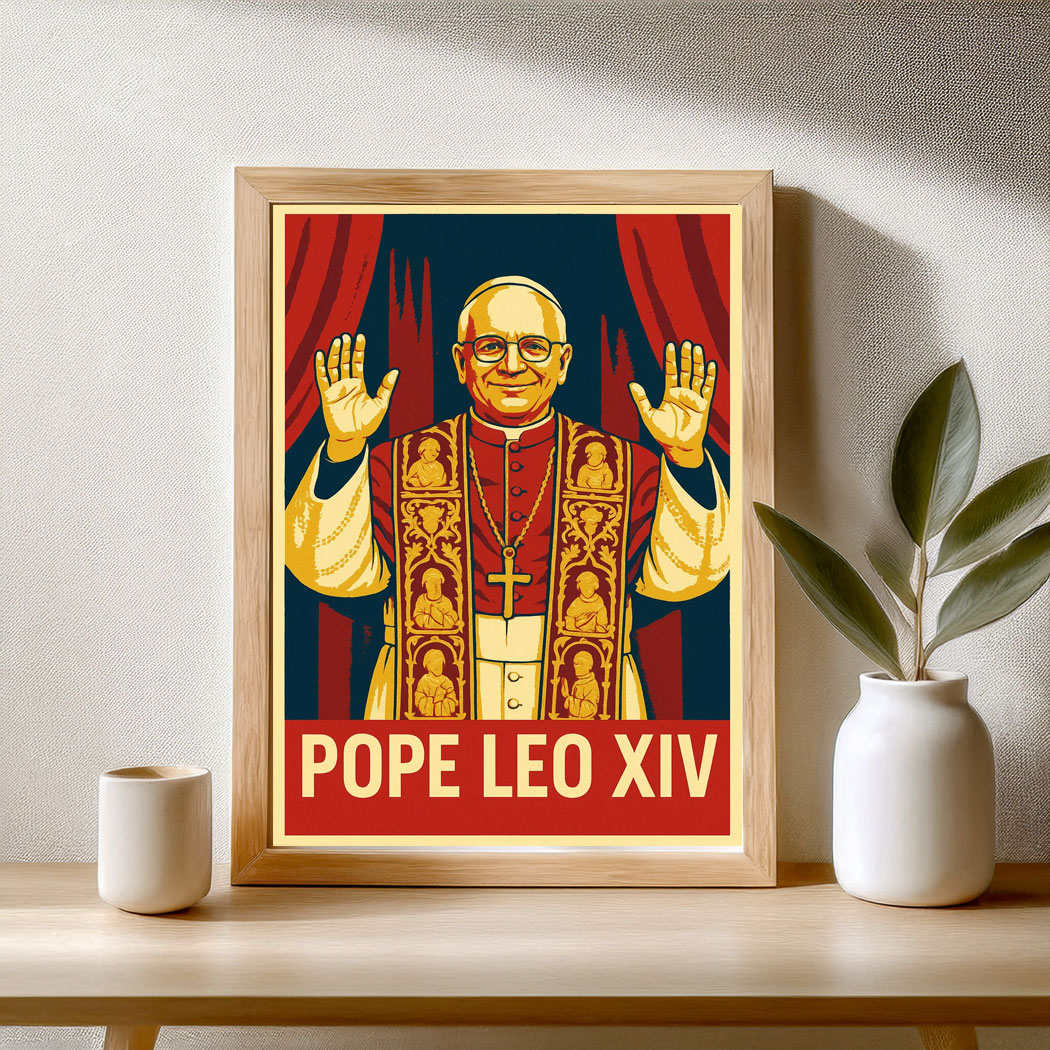 Pope Leo XIV Wall Art Red Gold Campaign Style Poster