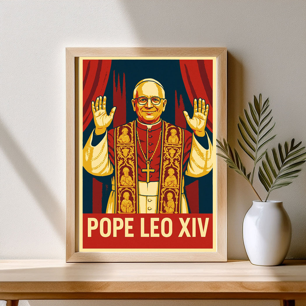 Pope Leo XIV Wall Art Red Gold Campaign Style Poster