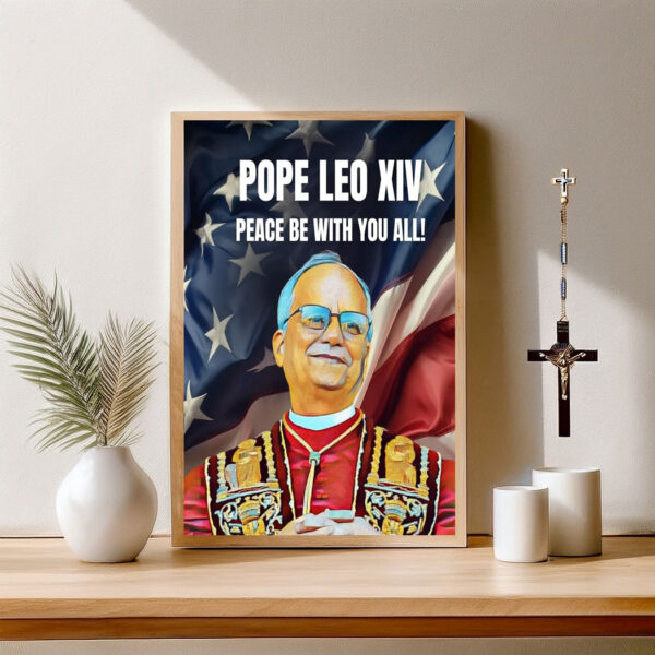 Pope Leo XIV on american flag Clipart Poster