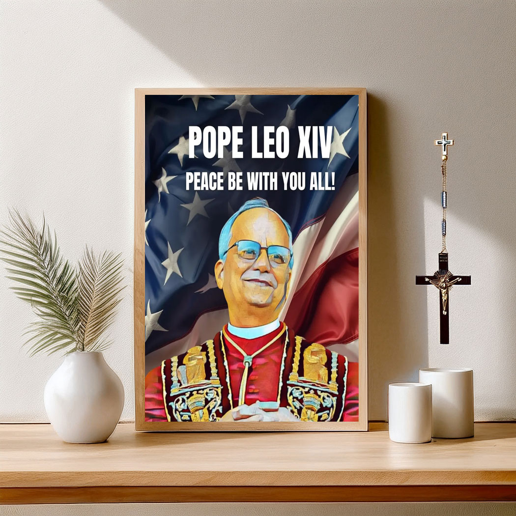 Pope Leo XIV on american flag Clipart Poster