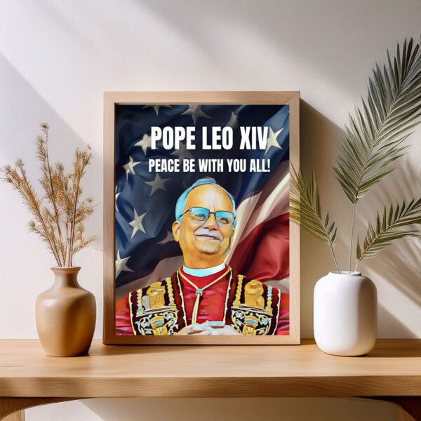 Pope Leo XIV on american flag Clipart Poster