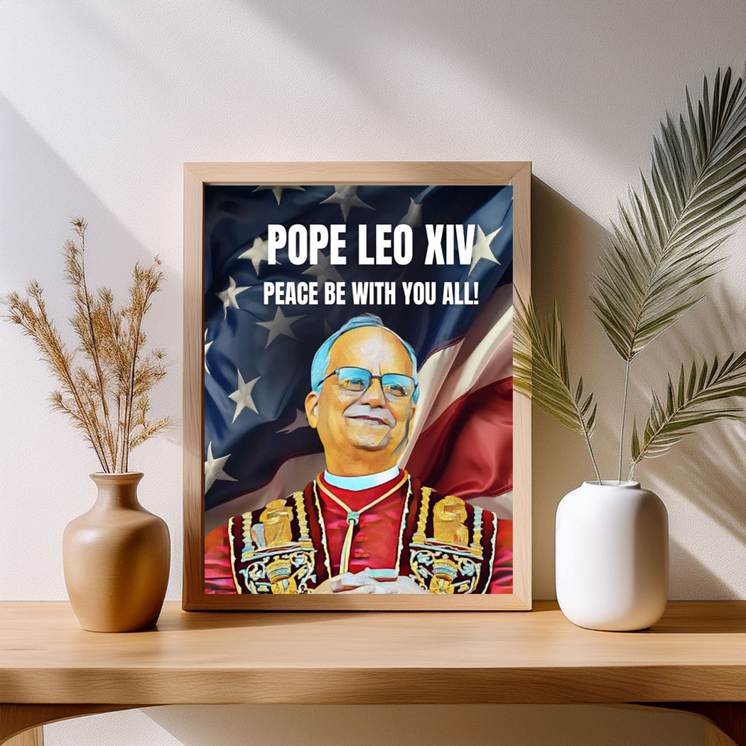 Pope Leo XIV on american flag Clipart Poster