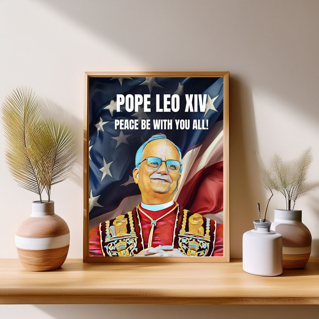 Pope Leo XIV on american flag Clipart Poster